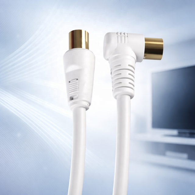 Hot Selling RF RG6 Quad Shield CL2 Coaxial Antenna Satellite Cable with TV 90 Degree Right Angel Male to Straight Male Connector