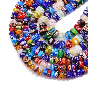 8/10mm Mixed Colors Flat Round Shape Flower Patterns Millefiori Glass Lampwork Loose Crafts Beads for Necklace Bracelet Earring