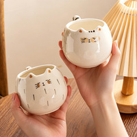 Mug en céramique peint à la main, compatible micro-ondes, motif chat mignon et dodu, décor sous glaçure, pour la maison/le bureau, cadeau d'affaires, vente en gros