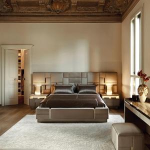 Set Camera da Letto Matrimoniale Moderno di Lusso Leggero, Letto Matrimoniale in Pelle, Arredamento per Villa con Ampio Spazio, Letto Grande con Schermo Ampio - Product Image 4