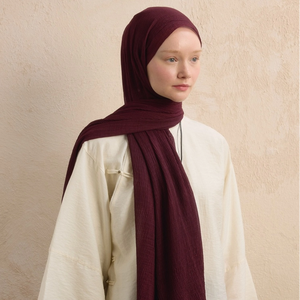 Hijab long froissé modal de haute qualité léger respirant doux écharpe multifonction impression de blocage des couleurs tenue quotidienne bureau - Product Image 4