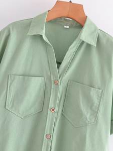 KAR & OT ZA 2024 autunno nuovi <span class=keywords><strong>polsini</strong></span> arricciacapelli decorativi da donna a doppia tasca ampia e sottile <span class=keywords><strong>camicia</strong></span> a maniche corte - Product Image 5