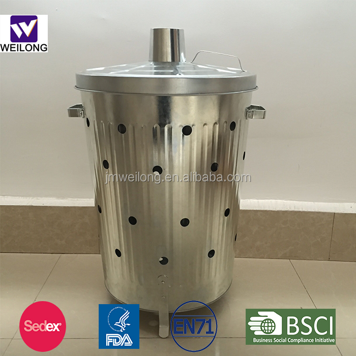 75 Litre Galvanised Metal Incinerator Fire Bin Burning Bin Garden Burner Dustbin Composter For Rubbish Paper Documents Wood Waste Leaves