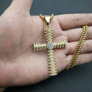 Gold Plated <b>Cross</b> Pendant Necklace Stainless Steel Pave Setting 3mm <b>Chain</b> 61cm Gift Jewelry - Product Image 5