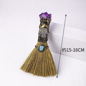 Escoba de Altar de Bruja, Mini Escoba de Pelo de Crin para Ceremonias de Wicca, <span class=keywords><strong>Ritual</strong></span> de Halloween, Cristal Blanco, Escoba de Halloween - Product Image 1