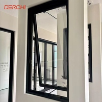 DERCHI AS2047 Ventana de vidrio de seguridad doble insonorizada de estilo australiano con manivela de madera revestida de aluminio Ventanas abiertas de doble acristalamiento