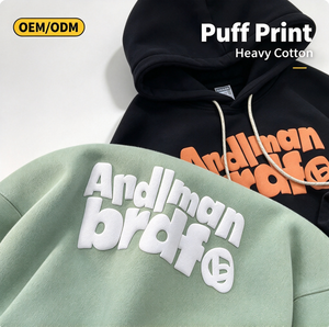 เสื้อฮู้ดดี้พิมพ์ลายนูน 3 มิติ แบบ OEM ODM สั่งทำได้ น้ำหนัก 500 กรัม ผ้าฝ้ายเฟรนช์เทอร์รี่ ทรงโอเวอร์ไซส์ สไตล์สตรีทแวร์ ขายส่ง MOQ ต่ำ - Product Image 1