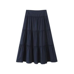 รันฉี กระโปรงทรงเอไลน์สีกรมท่าสำหรับผู้หญิงไซส์พลัส กระโปรงมิดิทรงเค้กเอวธรรมชาติสีพื้นผ้าฝ้าย รุ่น N9151 - Product Image 1