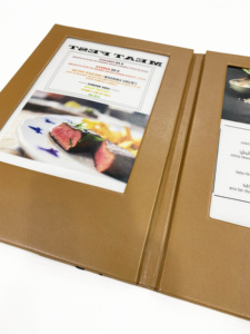 Menú LED de Cuero Sintético Marrón para Restaurante, Doble Página, Recargable e Iluminado - Product Image 6