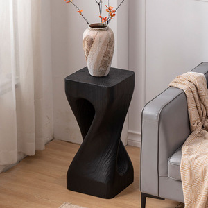 Taburete de madera maciza natural moderno, mesa de centro carbonizada, mesita de noche para sala de estar, mesa auxiliar negra, taburetes otomanos ornamentales para - Product Image 3