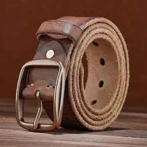 เข็มขัดหนังวัวแท้สำหรับผู้ชายผู้หญิงดีไซน์คาวบอยตะวันตกแนววินเทจพร้อมห่วงสายรัดทองเหลือง - Product Image 1