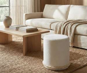 Luxury Traditional Pouf Living Room Furniture Upholstered Fabric <b>Ottoman</b> Footrest <b>Stool</b> Floor Cushion Soft Seating Solid Wood - Product Image 4