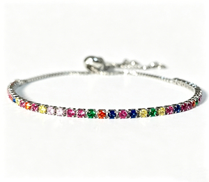 Adjustable <b>Rainbow</b> CZ Tennis <b>Bracelet</b> Brass Rhodium Plated Colorful Fashion Jewelry Wholesale - Product Image 4