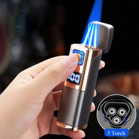 Couteau à cigare avec logo personnalisé sans métal, trois trous, flamme jet, briquet à cigare rechargeable au butane USB