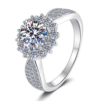 Bague de fiançailles en argent sterling 925 certifiée GRA, 1 et 2 carats, couleur D, VVS1, moissanite, halo de tournesol à quatre griffes pour femme