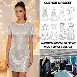 Vestido Mini Personalizado con Lentejuelas, Cuello Redondo, Manga Corta, Ajustado, para Fiesta, Todas las Temporadas, Servicio OEM - Product Image 1
