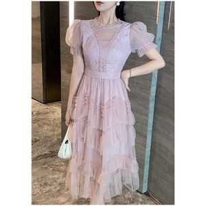 Vestito elegante per le donne estate nuovo stile leggero di lusso alla moda rosa abito lungo <span class=keywords><strong>abbigliamento</strong></span> all'ingrosso - Product Image 4