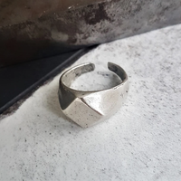 Bague de déclaration réglable pour homme en acier inoxydable, géométrique, losange, argent rustique, rhodié, chevalier solide
