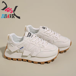 Zapatos de Mujer con Cordones, de Piel Sintética Blanca, Transpirables, Antideslizantes, Estilo Coreano, Combinables con Todo, con Suela Gruesa de Goma, Primavera 2025 - Product Image 1