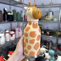 Bouteille isotherme en acier inoxydable sans BPA de 450 ml pour enfants, à double paroi, anti-fuite, avec paille en silicone et bouchon animal