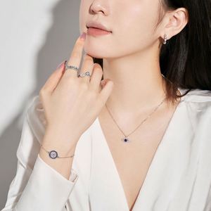 Dylam in Stock S925 <b>Silver</b> Rhodium Plated Sapphire Spiritual Turkish Protection 5A Zirconia Enamel Evil Blue Eyes <b>Hoop</b> Earrings - Product Image 2