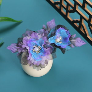 Nuevo Diseño de Primavera, Diadema Hanfu de Seda con Degradado Oscuro Hecha a Mano, Horquilla Suave, Accesorio para el Cabello con Flores Estampadas en Caliente - Product Image 1