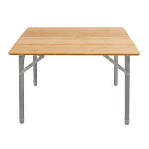 竹折叠野营桌4折轻质可调高度铝制便携式野营桌室内室外野餐沙滩