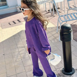 Abbigliamento Casual primaverile da ragazza Set Top a maniche lunghe <span class=keywords><strong>plissettato</strong></span> con collo a tinta unita abbigliamento irregolare per bambini - Product Image 6