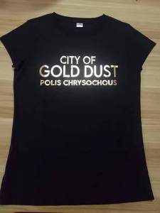 Camiseta <span class=keywords><strong>de</strong></span> Alta Calidad con Estampado <span class=keywords><strong>de</strong></span> Lámina Dorada Personalizada, Camisetas Negras <span class=keywords><strong>de</strong></span> Algodón Peinado con Estampado Brillante Dorado para Hombre - Product Image 6