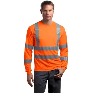 T-shirt di sicurezza ad alta riflettenza a maniche lunghe arancione fluorescente Plus Size camicia da costruzione con gilet di sicurezza - Product Image 1