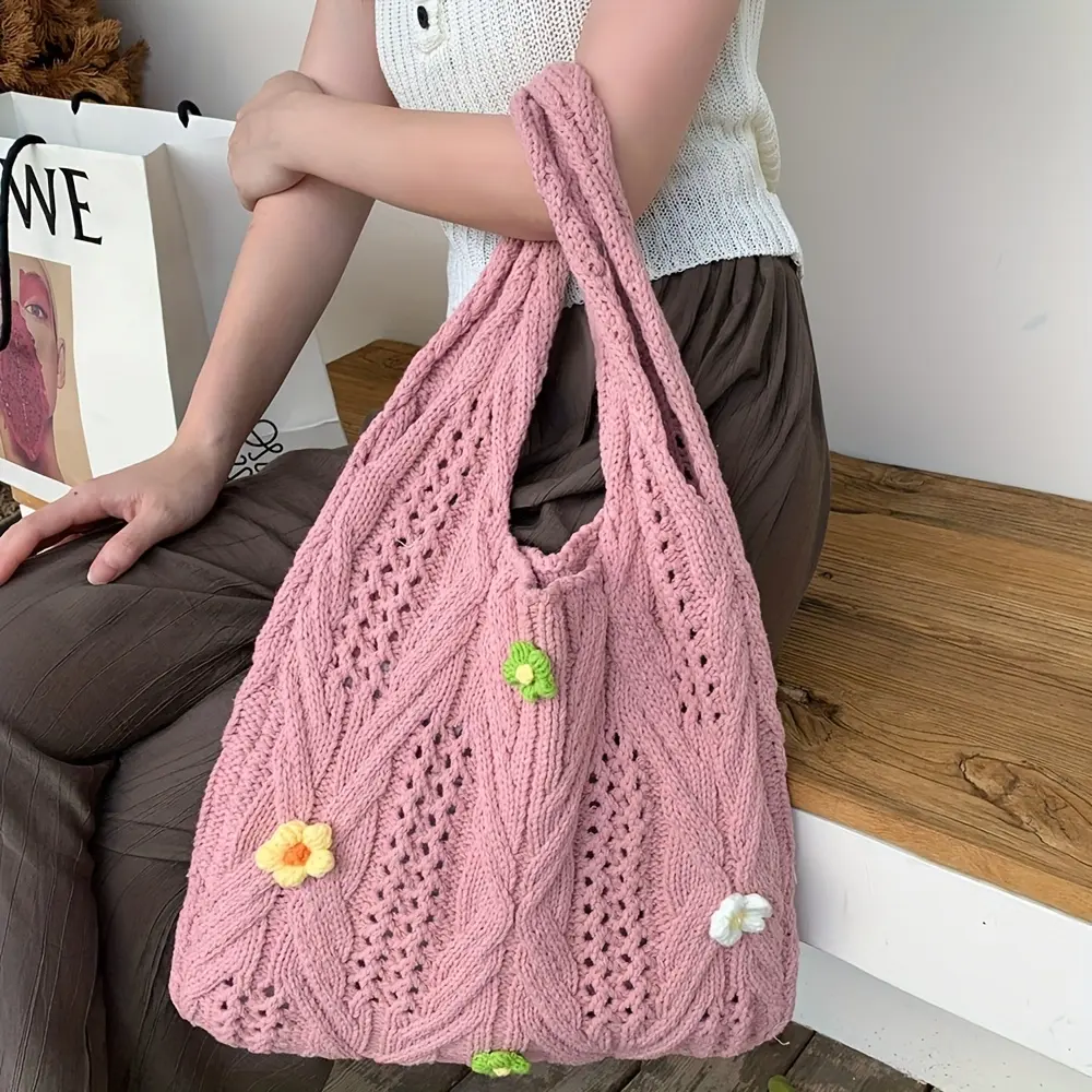 Sac à Main Fait Main Crochet Laine Vert - Avec Poches - Fait Main En Israël - Neuf Avec étiquettes