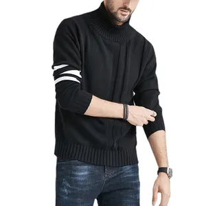 Nouveau hiver hommes jeunesse col haut coupe ajustée pull décontracté tricots polyvalent haut pull en tricot