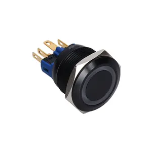 22mm Metal waterproof Vandal Resistant Ring illuminated Black crust aluminum alloy Push Button Switch