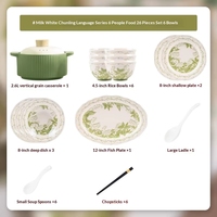Service de table en porcelaine à motif de fleurs de muguet sous glaçure, de haute valeur esthétique, avec kit d'ustensiles réutilisables