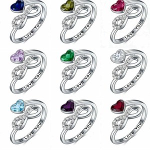 Anillo de Plata de Ley 925 para Mujer, Forma de 8, <span class=keywords><strong>Amor</strong></span> Infinito, 12 Constelaciones, Corazón de Color, Zirconia, Regalo de San Valentín, Joyería - Product Image 2