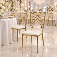 Chaises Chiavari en acier inoxydable doré, style caméléon, avec coussins, pour événements de mariage de luxe, dossier croisé, vente en gros