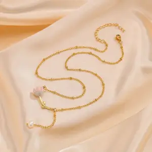 Trendy Stainless Steel Anti Allergy Gold Color Flower Charm Choker Necklace Pendant Tulip For Women