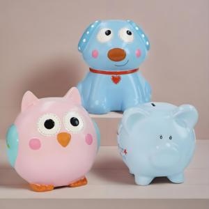 青い漫画の車の形をしたセラミックピギーバンクマネーボックス - Product Image 5