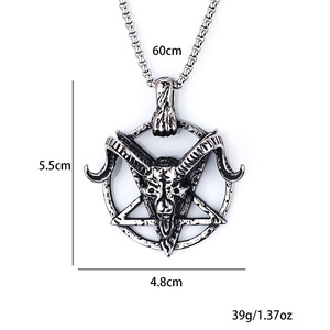 Ciondolo Collana in Tungsteno con Pentagramma Satanico e Testa di Pecora Zodiacale, Stile Retrò da Nightclub, Gioielli Personalizzati, Stile Cinese - Product Image 5