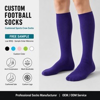 Chaussettes de football respirantes violettes pour hommes, chaussettes de football montantes au-dessus du mollet, chaussettes de compression athlétiques pour l'entraînement sportif