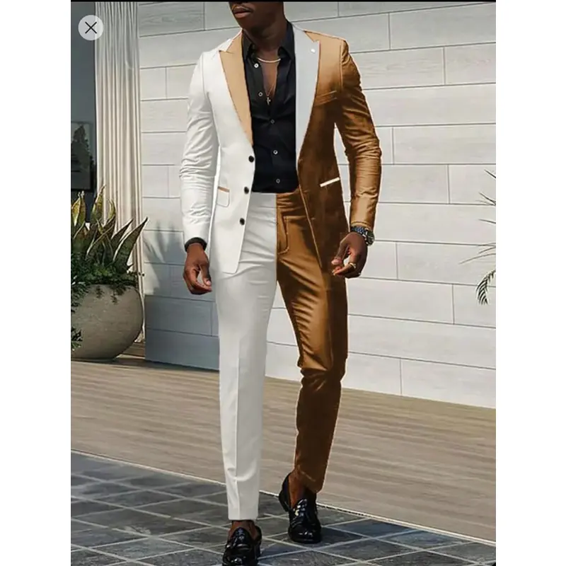 Designer Splice Color Men Suit Wedding Peaked Lapel 3 Buttons Groom Tuxedo Slim Fit Bridegroom Suits 2 Pieces(Blazer Pant)