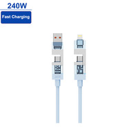 Câble de données Type-C 4-en-1 à charge rapide PD 240W avec cordon souple en PVC tressé, compatible Carplay et Carlife pour téléphone, tablette, ordinateur portable