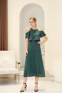 Vestido verde ancho <span class=keywords><strong>de</strong></span> manga corta con hombros descubiertos - Product Image 4
