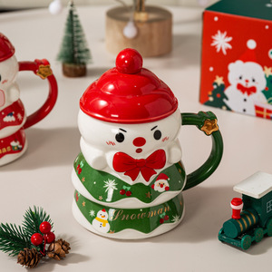 Joli design, bonne qualité, tasse à boire en céramique de Noël avec poignée et couvercle - Product Image 5