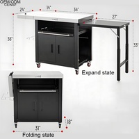 Chariot Îlot de Cuisine d'Extérieur en Métal Durable avec Table d'Appoint Pliante, Plateau en Acier Inoxydable, Meuble de Barbecue Mobile pour Extérieur