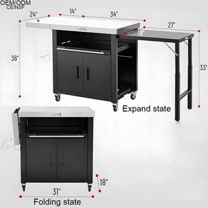 Xe đẩy bếp ngoài trời bằng kim loại bền chắc, bàn phụ gấp gọn, mặt bàn bằng thép không gỉ, đồ nội thất ngoài trời di động, dùng làm bếp nướng - Product Image 2