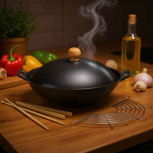 ชุดกระทะเคลา วอค เซ็ต เอเชีย 5 ชิ้น พร้อมฝาปิดและอุปกรณ์เสริมสำหรับผัดอาหาร - Product Image 3