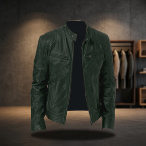 BS International Fashionable Canvas Leather <b>Racer</b> <b>Jacket</b> Sports Theme Bike Riders Wear Waterproof Windproof Breathable Front - Product Image 1