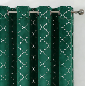 <span class=keywords><strong>Cortinas</strong></span> <span class=keywords><strong>y</strong></span> Drapeados Blackout de Terciopelo Verde con Estampado de Lámina Plateada al Por Mayor Económicas para Ventanas de Habitaciones DaiRui - Product Image 1