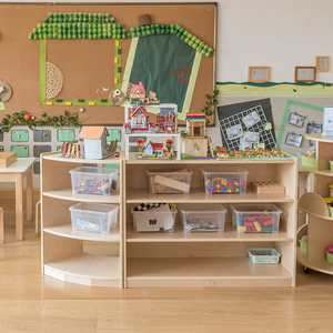 Design moderno mezzo cerchio <span class=keywords><strong>Cabinet</strong></span> di alta qualità bambino in legno scuola materna mobili per la scuola biblioteca giocattolo libro di stoccaggio - Product Image 2